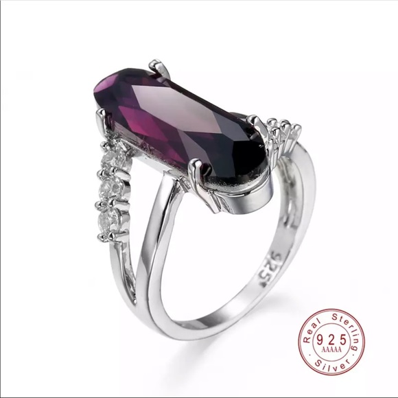 NWT 925 Sterling silver crystal purple stone ring - Picture 2 of 5